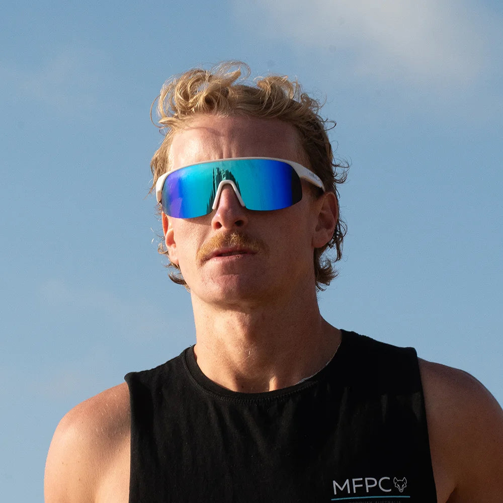 Velocity - Gloss White Grey w/ Blue Iridium Sunglasses