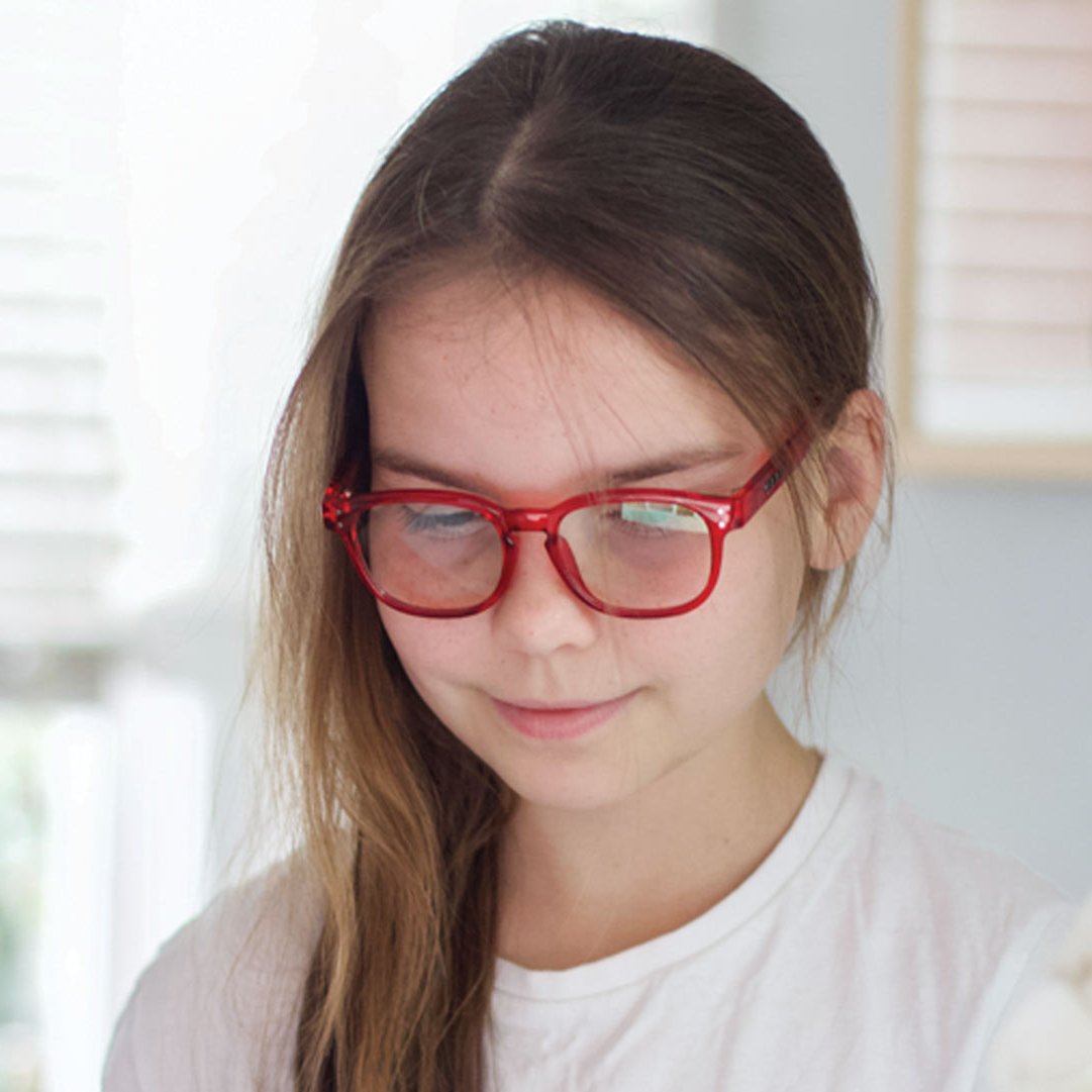Havana Jr - Blue Light Gloss Crystal Red Frame Glasses