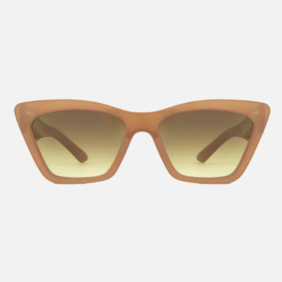 Brown sunglasses with gradient lenses on a light gray background