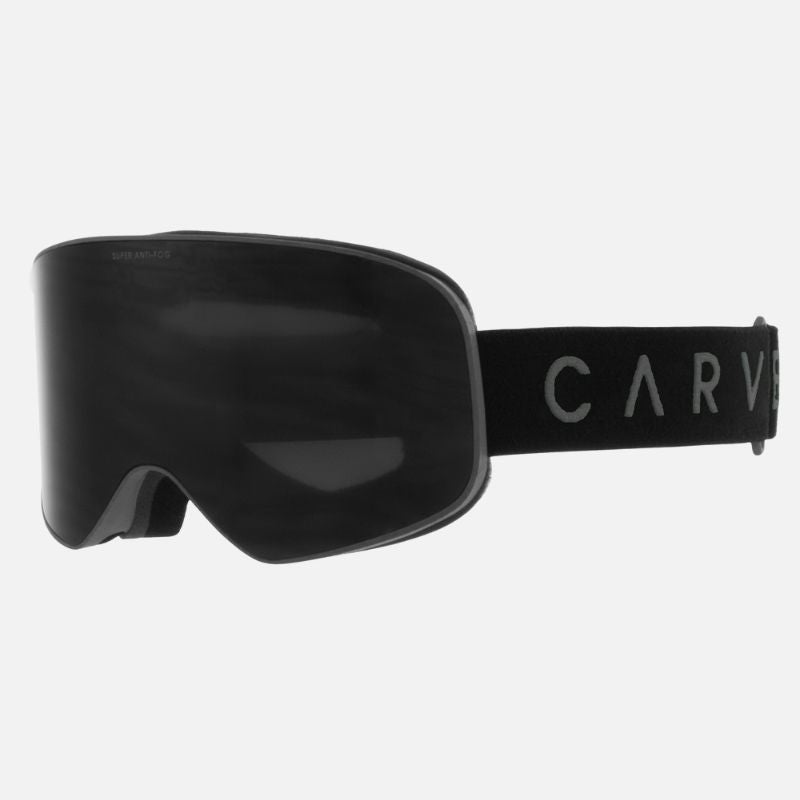 Black ski goggles with 'Carve' branding on a white background