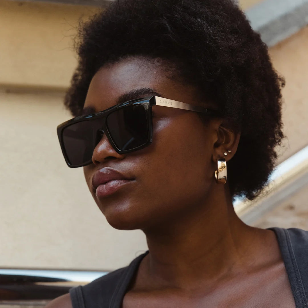 Yoshi - Gloss Black Gold Temple with Gray Injected Polarized Lens